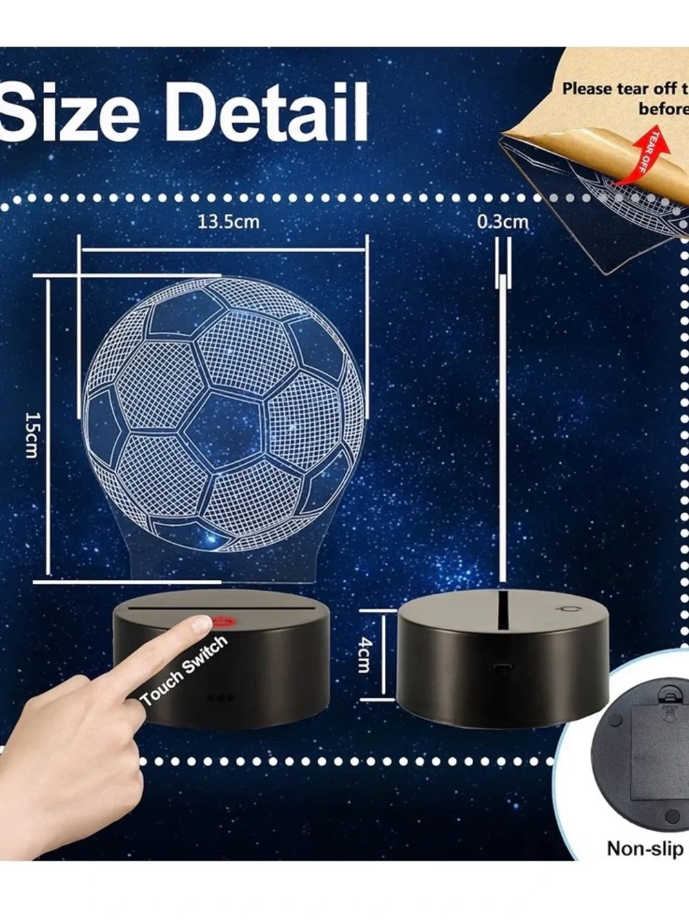 Native Blue Soccer Ball 3D Night Light for Kids